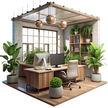 dramatic abstract Biophilic Office Interior Natural Light Element premium png