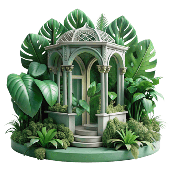 extraordinary abstract Botanical Architecture Cutout with Lush Green Foliage authentic png