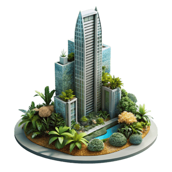 vibrant artistic Botanical Garden Skyscraper Cutout with Lush Vertical Landscape original png