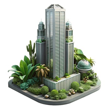wonderful creative Botanical Garden Skyscraper Cutout with Lush Vertical Landscape high resolution png