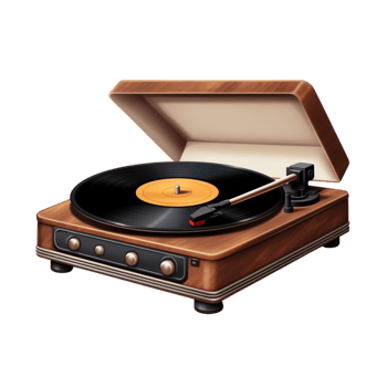 Wooden record player spinning a vinyl discse png