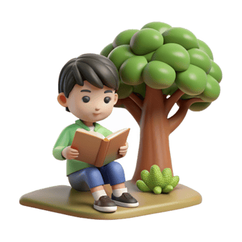 impressive contemporary Boy Reading Book Under Tree Transparent high quality png