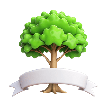 green tree shape title banner frame is isolated on transparent background png