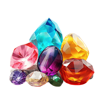 Sparkling gemstones displayed in various shapes and sizes png