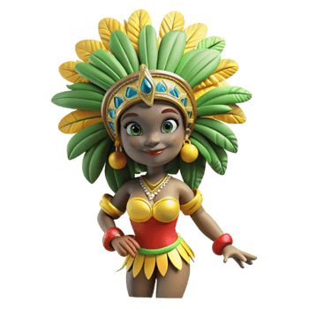 vibrant traditional Brazilian Carnival Dancer with Feather Headdress Cutout 4K png