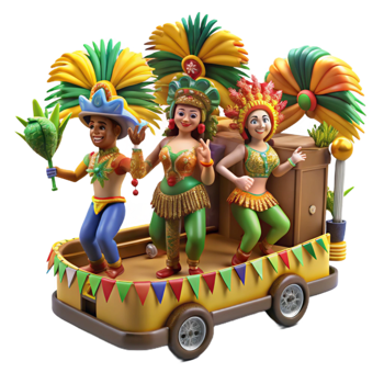 stunning creative Brazilian Carnival Parade Float with Dancers Isolated detailed png