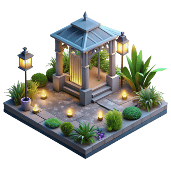 serene contemporary Brightly Lit Urban Garden at Night Isolated exclusive png