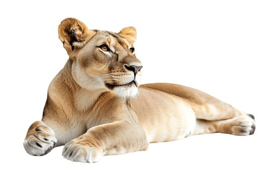 Lioness with Tan Fur Lying Calmly On Transparent Background Wildlife Animal png