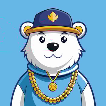 Adorable Polar Bear Sporting a Jaunty Hat and Blinged Out Neck Chain vector