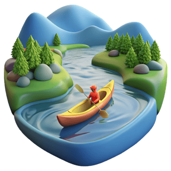 beautiful traditional Calm River with Kayaker in Distance Cutout authentic png