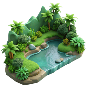 serene modern Calm River with Lush Greenery Cutout professional png