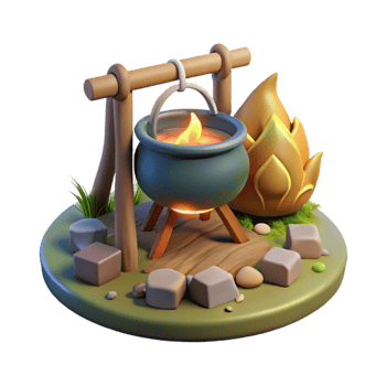 wonderful contemporary Campfire with Cooking Pot Night Scene Transparent Background high quality png