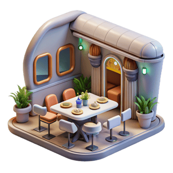 elegant rustic Cellular Agriculture Restaurant Interior Futuristic Design authentic png