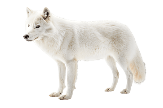 Magnificent Arctic Wolf with White Fur Posing on Transparent Background Isolated for Creative Projects png