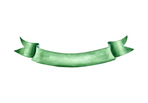 Watercolor Patrick day green ribbon banner illustration isolated background. Decorative waving glossy border with empty space for text. Decorative element for promotion decor, celebrate events vector