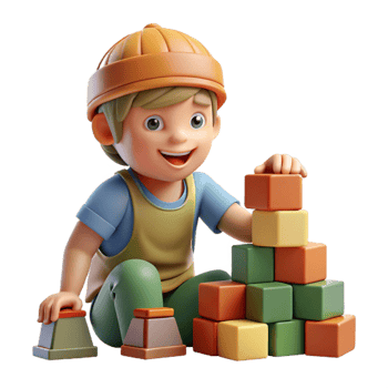 beautiful minimalist Child Playing with Building Blocks Cutout authentic png