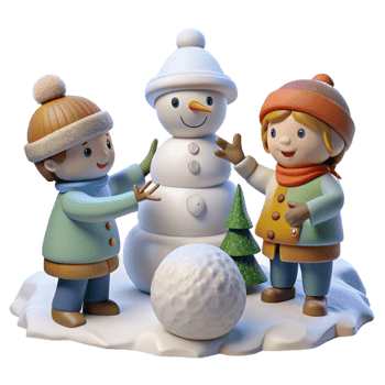dramatic creative Children Building a Snowman Winter Fun Cutout professional png