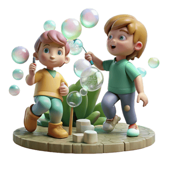extraordinary creative Children Playing with Bubbles in Park Isolated high quality png