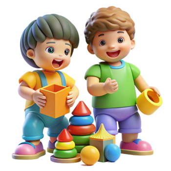 stunning classic Children Playing with Colorful Toys Transparent Background original png