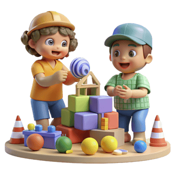 elegant rustic Children Playing with Toys in Playroom Transparent Background authentic png