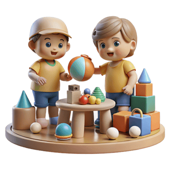 wonderful rustic Children Playing with Toys in Playroom Transparent Background high resolution png