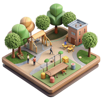 wonderful rustic City Park with Children Playing Isolated Community Space high resolution png