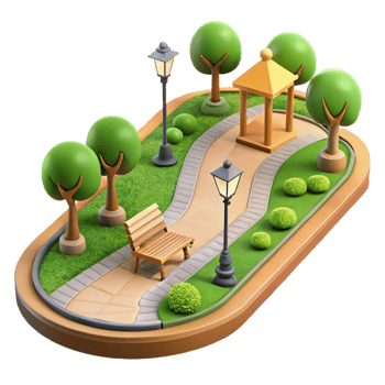 extraordinary traditional City Park with Walking Path Isolated Green Space premium png