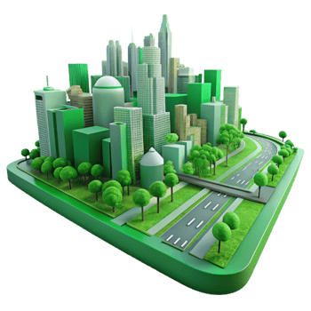 wonderful minimalist Cityscape with Green Corridor Transparent Background 4K png