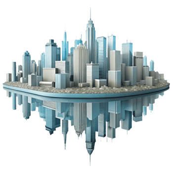 elegant creative City Skyline Mirrored in Water Cutout premium png