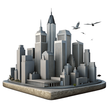 elegant minimalist City Skyline with Birds Isolated Silhouette Design premium png