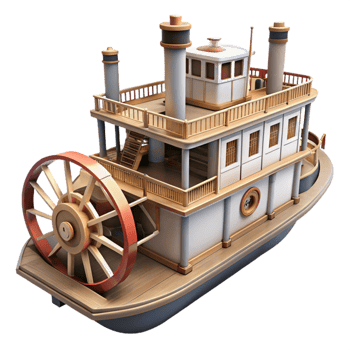 impressive minimalist Classic Steamboat Paddle Wheel Turning Transparent Background original png