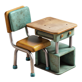beautiful rustic Classroom Desk and Chair Front View Cutout 4K png