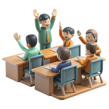 beautiful abstract Classroom with Students Raising Hands Isolated high resolution png
