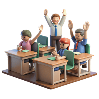 beautiful creative Classroom with Students Raising Hands Isolated professional png