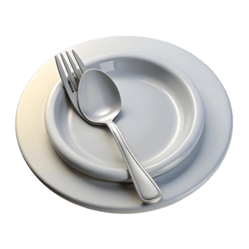 dramatic classic Clean White Plate with Silverware Transparent Background original png