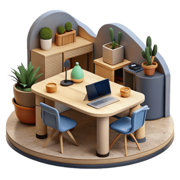 serene minimalist Collaborative Workspace Cutout Modern Design high quality png