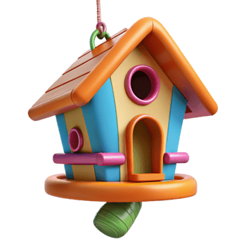 vibrant minimalist Colorful Birdhouse Hanging on City Tree Cutout high quality png
