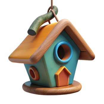 vibrant contemporary Colorful Birdhouse Hanging on City Tree Cutout exclusive png