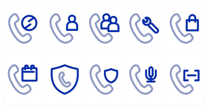 A set of 10 micro icons as call prohibited, calling, group call vector