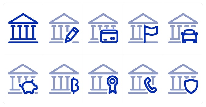 A set of 10 micro icons as bank, edit bank, car loan vector