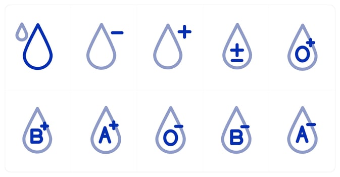 A set of 10 micro icons as blood, negative, positive vector