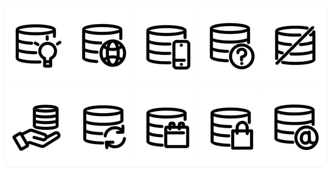 Set of 10 micro icons as idea server, global server, server vector