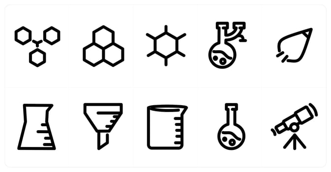 Set of 10 micro icons as blood cells, chemistry, experiment vector