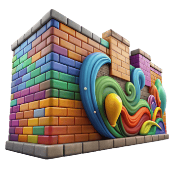 impressive artistic Colorful Street Art Mural on Brick Wall Cutout high resolution png