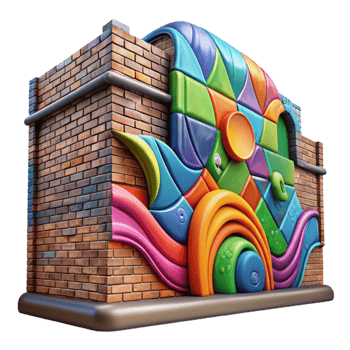 impressive contemporary Colorful Street Art Mural on Brick Wall Cutout high quality png