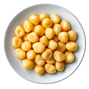 Gnocchi on white plate top view isolated on transparent background png