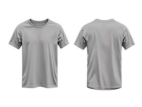 A gray t-shirt mockup front and back view isolated on transparent background png