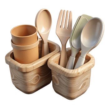 extraordinary contemporary Compostable Cutlery Set Wooden Material Transparent Background exclusive png