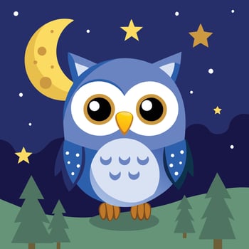 Enchanting Owl under the Moonlit Sky with Sparkling Stars vector