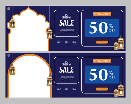 ramadan sale banner template with arabic lanterns and arabic design vector